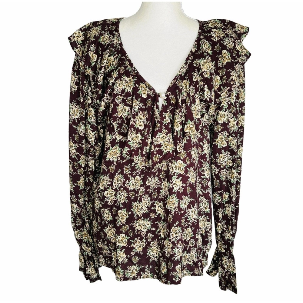 VTG Rampage Y2k Floral Blouse Top Med Boho Cottage Romantic‎ Ruffle Coquette 90s